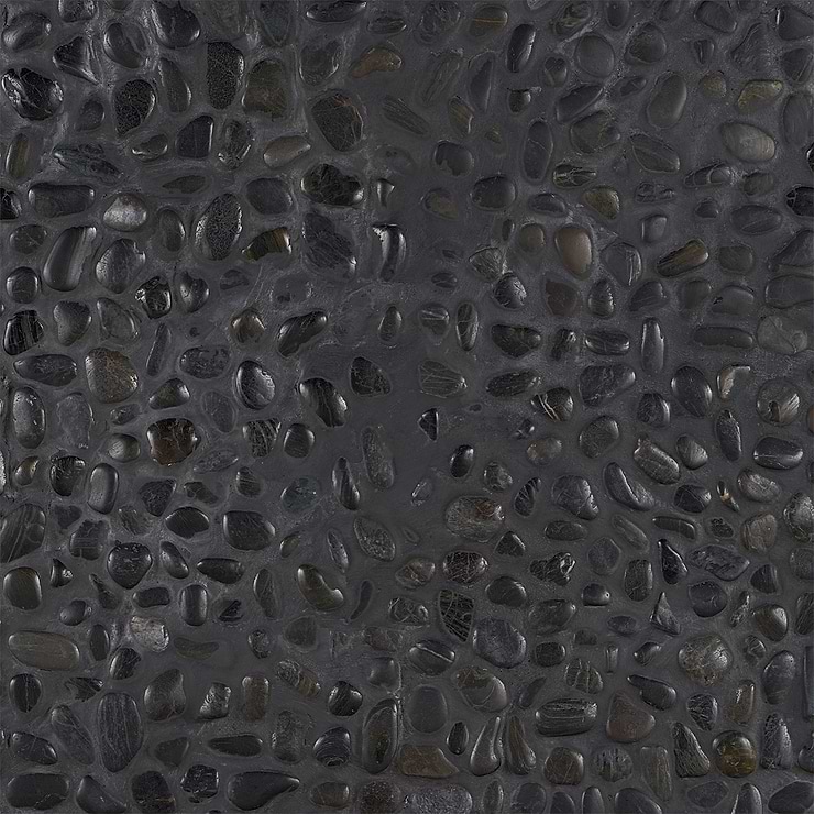 Cobblestone Obsidian Black Pebble Polished Mosaic Tile
