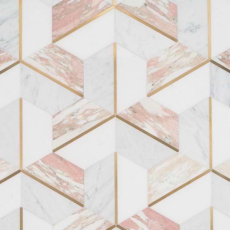 Decade Rosa Polished Marble and Brass Mosaic Tile