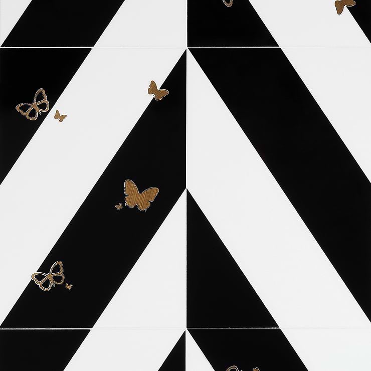 Timeless Butterflies And Nero Blanco Mixed 12x18 Porcelain Tile By Elizabeth Sutton 