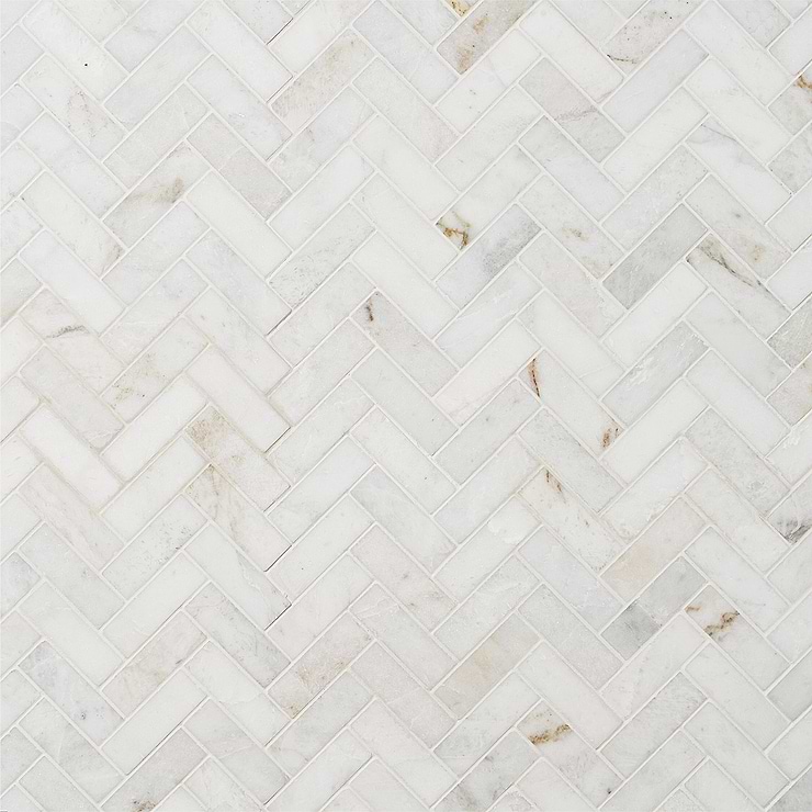 Alaska White 1x3" Herringbone Polished Marble Mosaic Tile