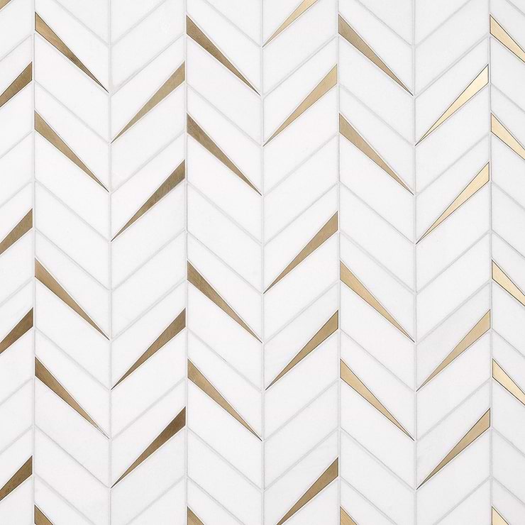 Vara Thassos Polished Marble and Brass Mosaic Tile