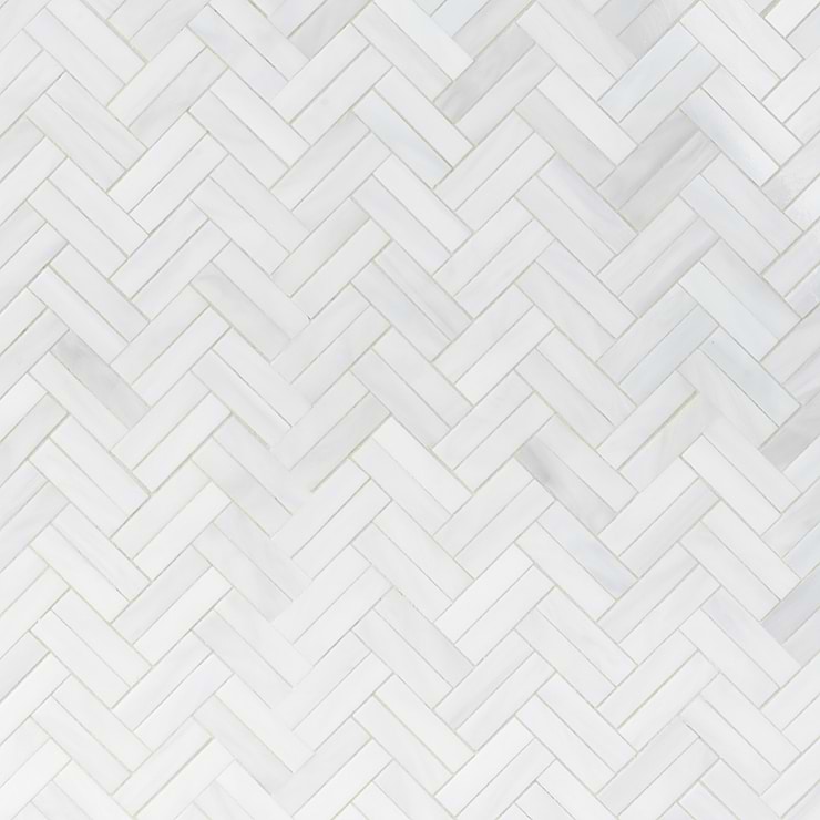 Bespoke Rain Cloud White 3/4" x 3” Herringbone Polished Glass Mosaic Tile