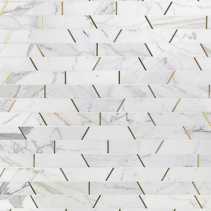 Matrix Trapezoid Marble and Brass Tile