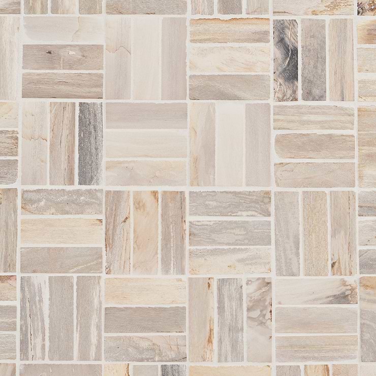 Fossil Basketweave 1x4 Petrified Stone Mosaic
