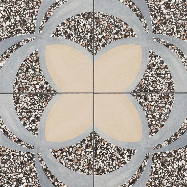 Chips Fleur De Lis Nero Multicolor 8x8 Terrazzo Look Matte Porcelain Tile
