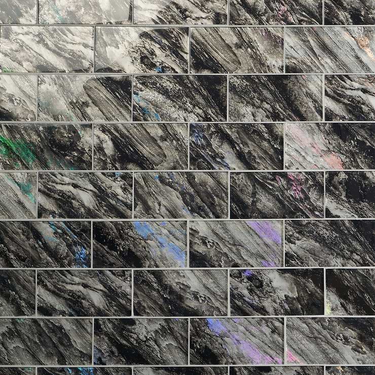 Gem Black Diamond 4x9 Polished Glass Tile