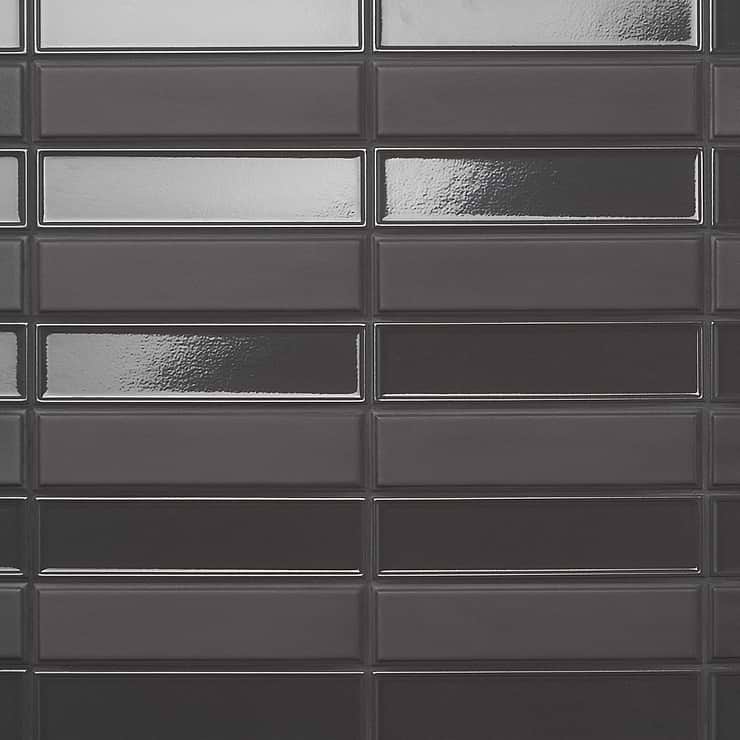 Eastside Mix Caffe Gray Framed Glossy and Beveled Matte 2x9 Ceramic Tile