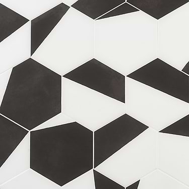 HexArt Pop Nero Black & White 8" Hexagon Matte Porcelain Tile