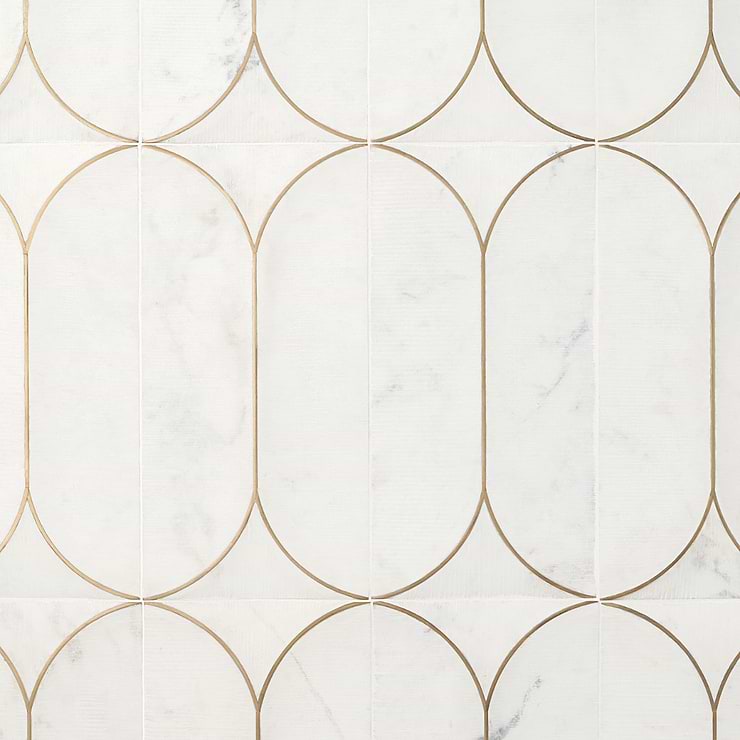 Calypso 3D Carved Bianco White Brass Inlay 8x16 Textured Honed Marble Limestone Tile