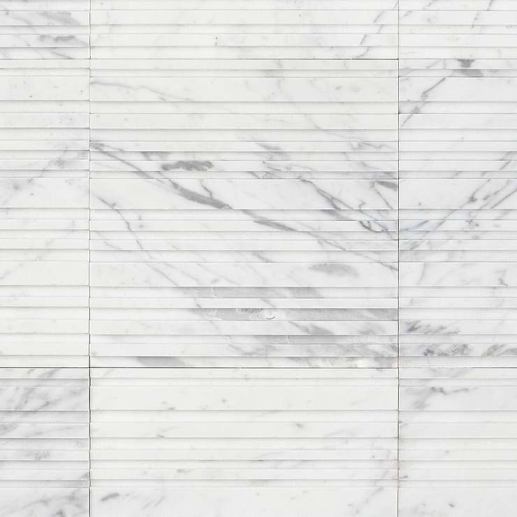 Barcode by Michael Habachy Entero Carrara White 8x8 Textured 3D Honed Marble Tile