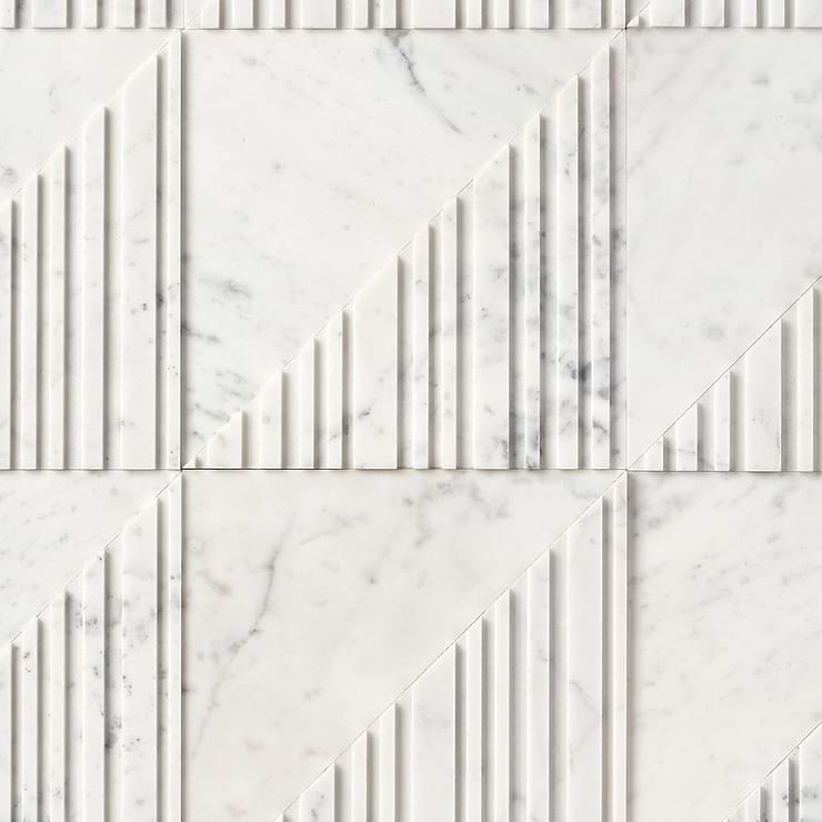 Barcode by Michael Habachy Medio Carrara White 8x8 Textured 3D Honed Marble Tile