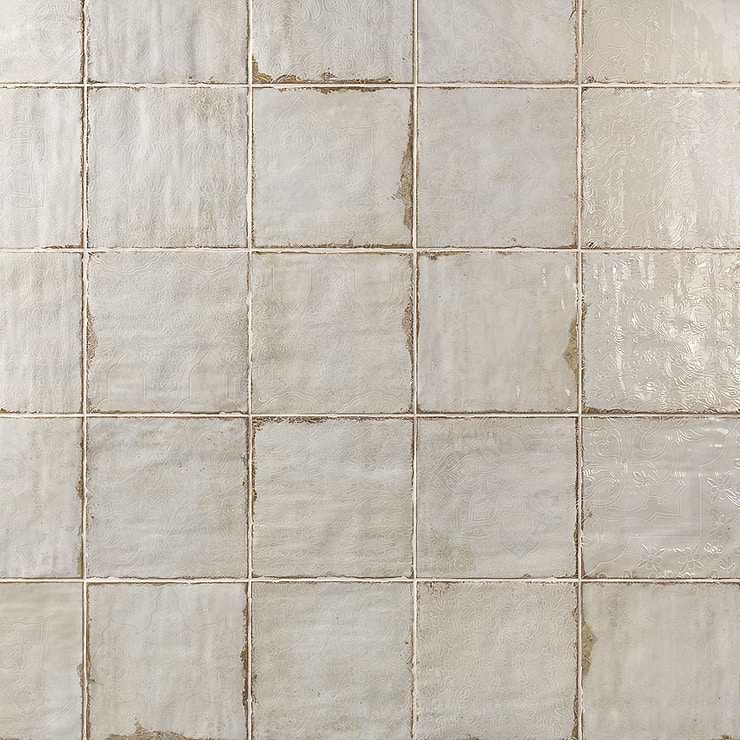 Angela Harris Dunmore Tirreno Decor 8x8 Polished Ceramic Wall Tile, White and Beige