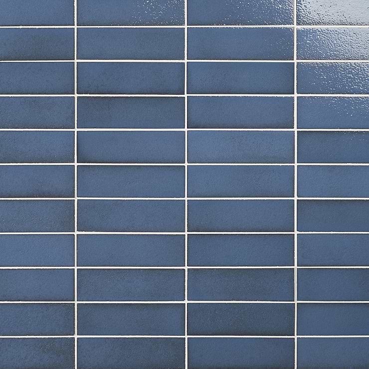 Color One Steel Blue 2x8 Glossy Lava Stone Tile