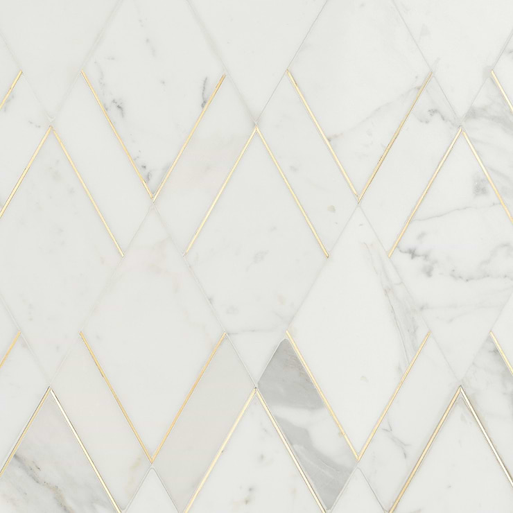Enver Calacatta Polished Marble and Brass Mosaic Tile