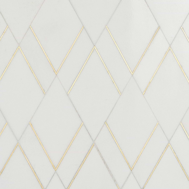 Enver Thassos Polished Marble and Brass Mosaic Tile