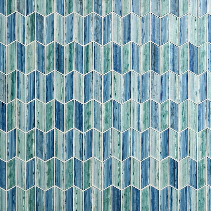 Maya Chevron Aqua Glass Mosaic Tile 