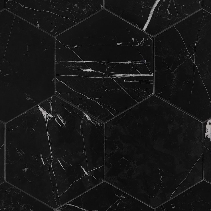 Nero Marquina 10" Hexagon Honed Marble Tile