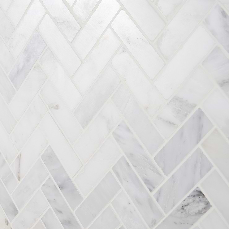 Asian Statuary 1x3" Herringbone Polished Marble Mosaic Tile