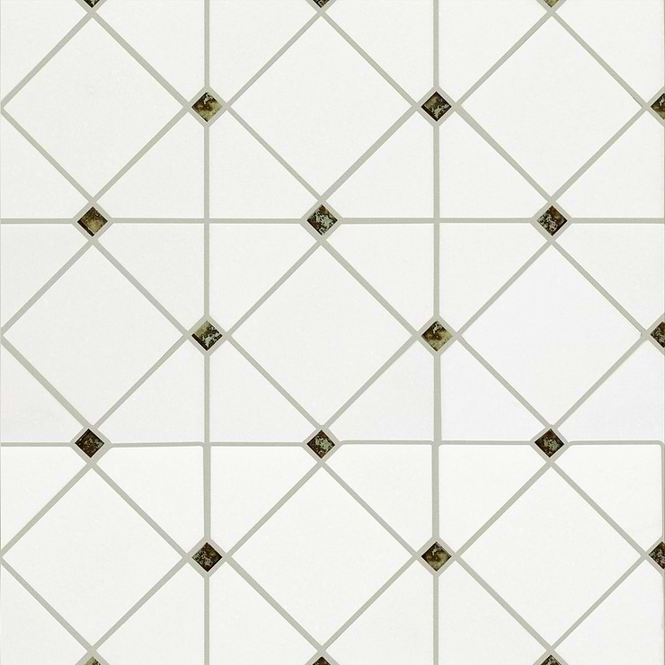 Euphoria Glass Limelight Silver Diamond Honed Thassos Marble Mosaic Tile
