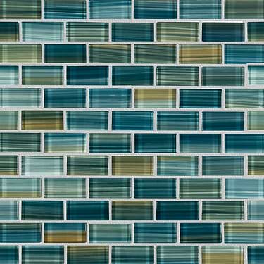 Watercolors Turquoise 1x2 Brick Glazed Glass Mosaic