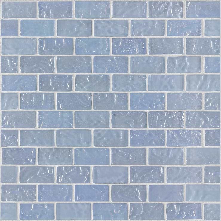 Watercolors Iridescent Light Blue 1X2 Brick Glass Mosaic
