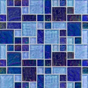 Watercolors Iridescent Marine Blue Glass Mosaic