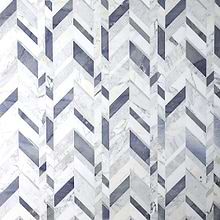 Amari Azur Polished Marble and Aluminum Chevron Mosaic Tile, Blue, White, Silver
