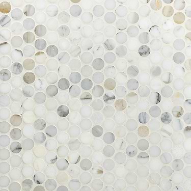Calacatta Penny Round Polished Marble Mosaic Tile - Sample