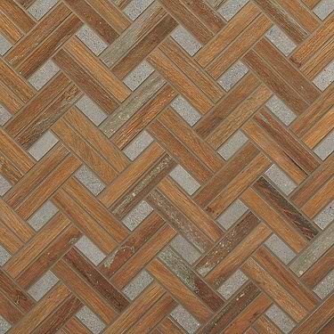 Eternal Basketweave Herringbone Oak Matte Porcelain Wood Look Mosaic Tile - Sample