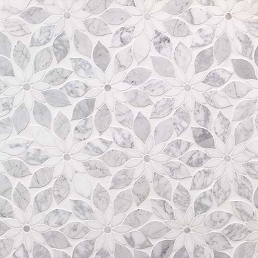 Wildflower  Winds Breath White Thassos and Carrara Marble Polished Tile - Sample