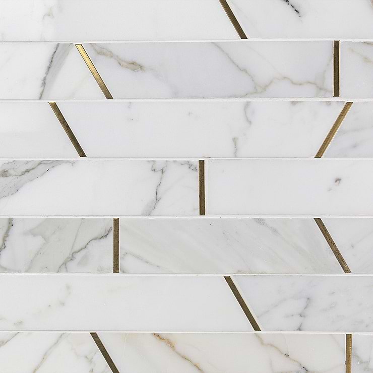 Matrix Trapezoid Marble and Brass Tile