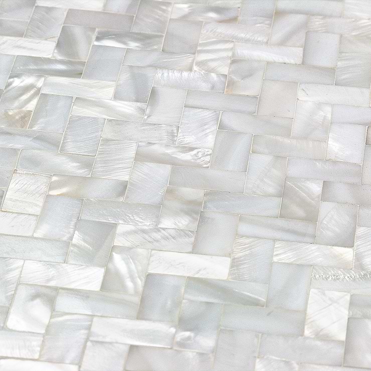 Serene White Pearl Herringbone Tile