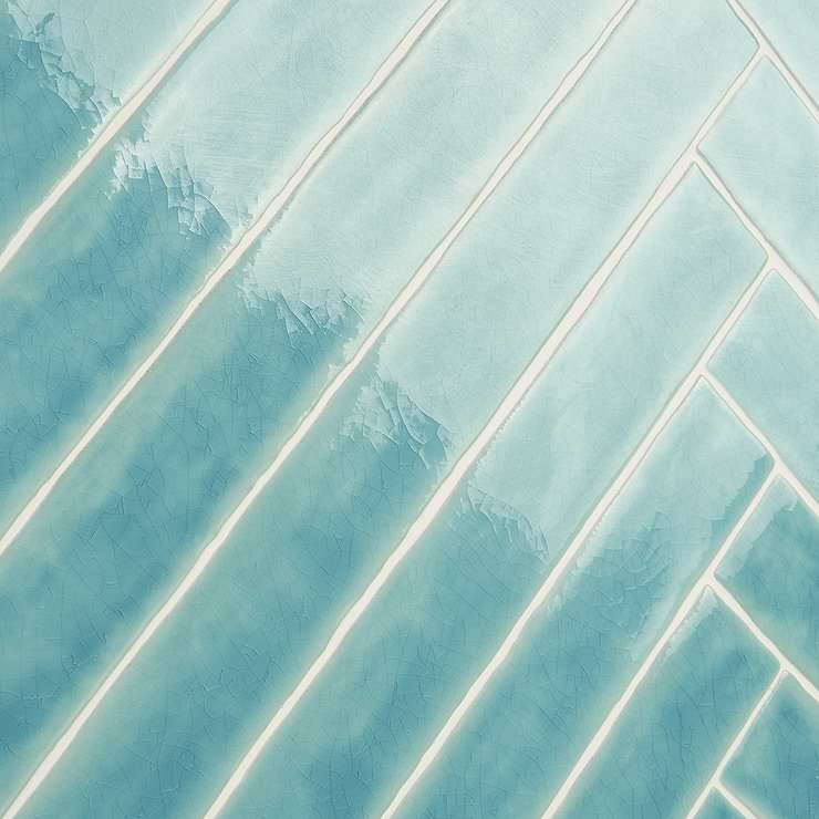 Carolina Bay 2x20 Polished Crackled Ceramic Wall Tile, Blue + Turquoise
