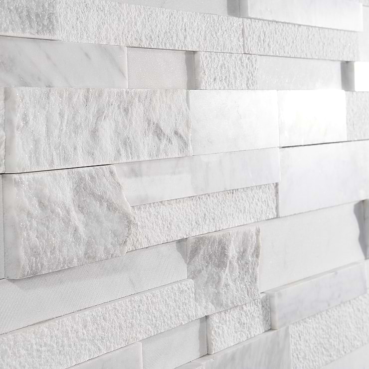 StackStone 3D Snow White Marble Ledger Panel Mosaic Wall Tile