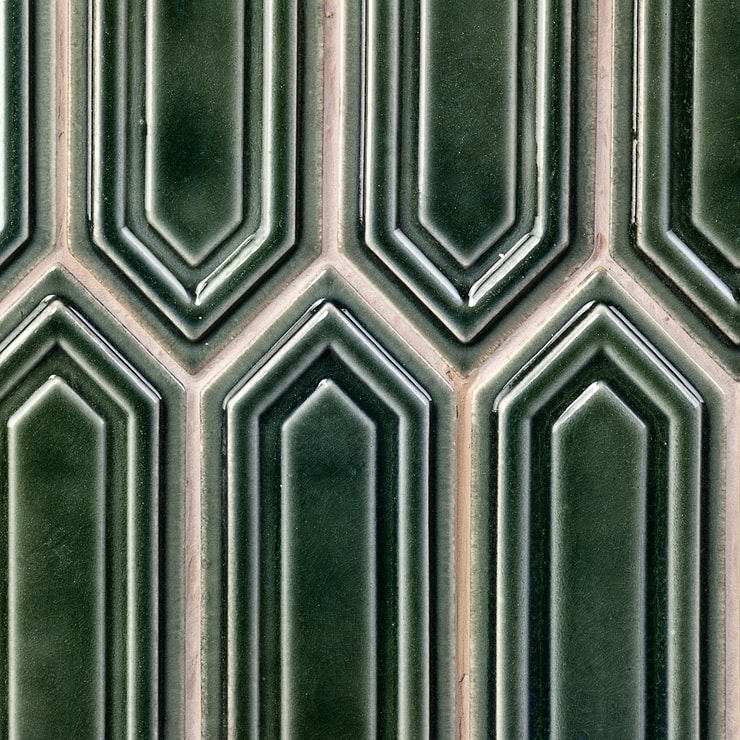 Nabi Picket Deep Emerald Green 3x9 Glossy Crackled Glass Mosaic Tile