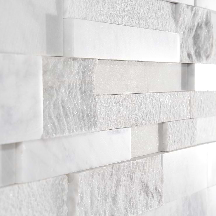 StackStone 3D Snow White Marble Ledger Panel Mosaic Wall Tile