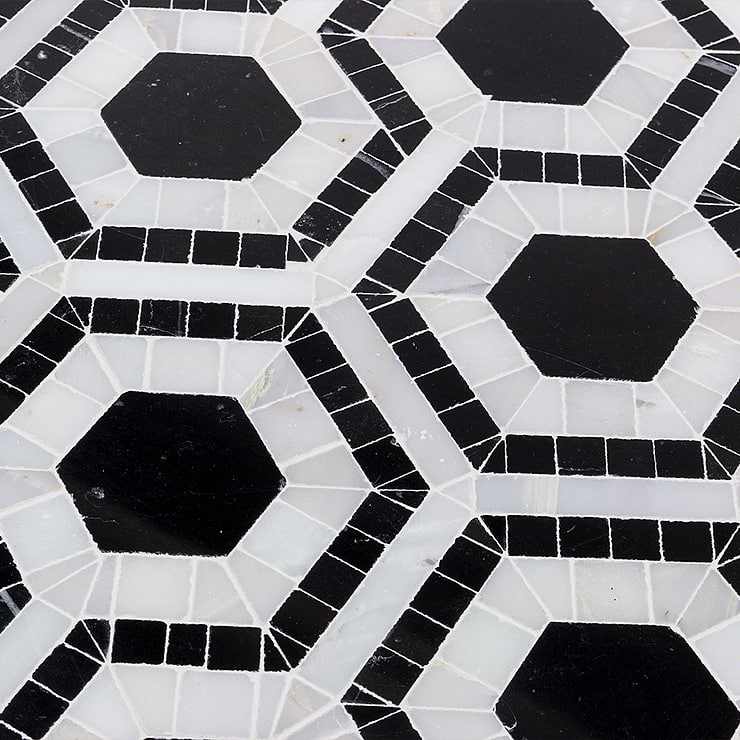 Cosmos Nero & Asian Statuary Hexagon Marble Tile