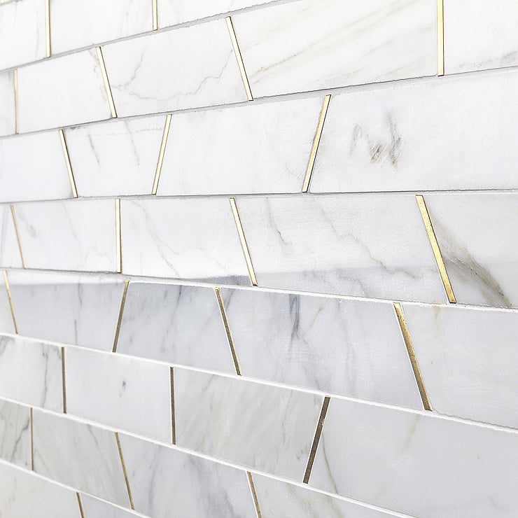 Matrix Trapezoid Marble and Brass Tile