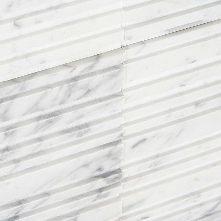 Barcode by Michael Habachy Entero Carrara White 8x8 Textured 3D Honed Marble Tile