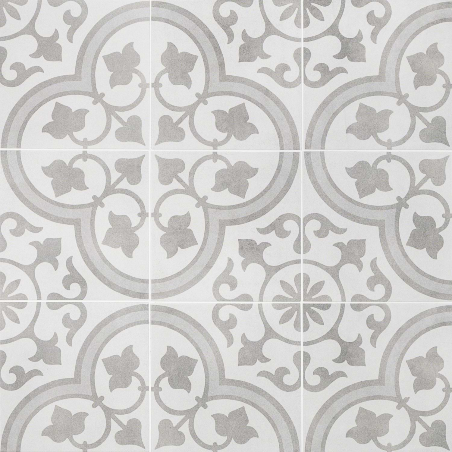 Cascais Silver Ornate Tile - 9x9 Matte Porcelain Encaustic