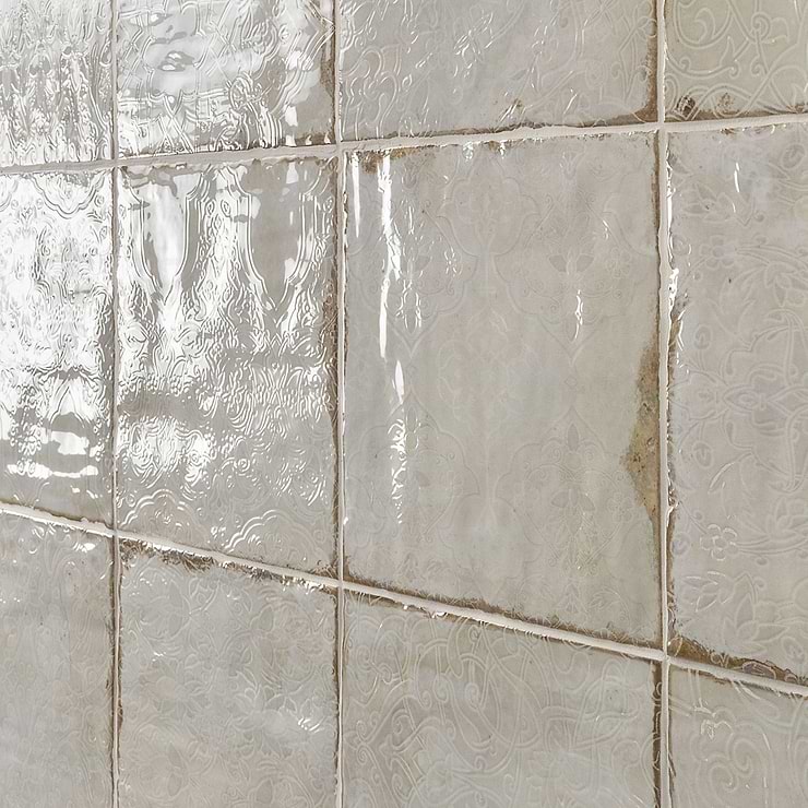 Angela Harris Dunmore Tirreno Decor 8x8 Polished Ceramic Wall Tile, White and Beige
