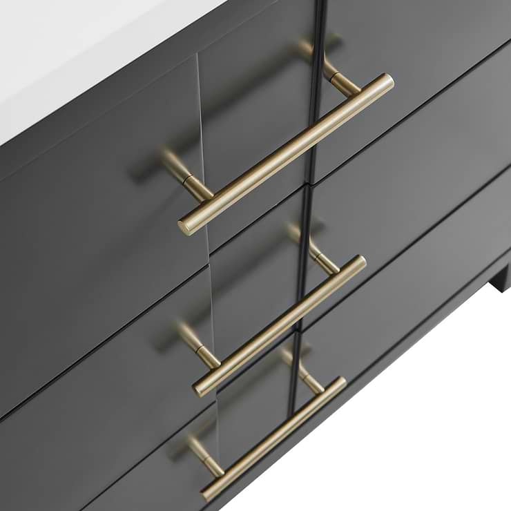 Iconic 36" Black and Gold Vanity with Pure White Quartz Top and Ceramic Basin