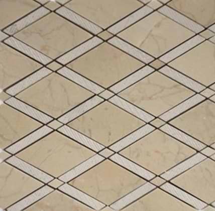 Imperial Crema Marfil Beige Diamond Polished Textured Marble Mosaic; in Cream Crema Marfil; for Backsplash, Kitchen Wall, Wall Tile, Bathroom Wall, Shower Wall, Outdoor Wall; in Style Ideas Craftsman, Traditional