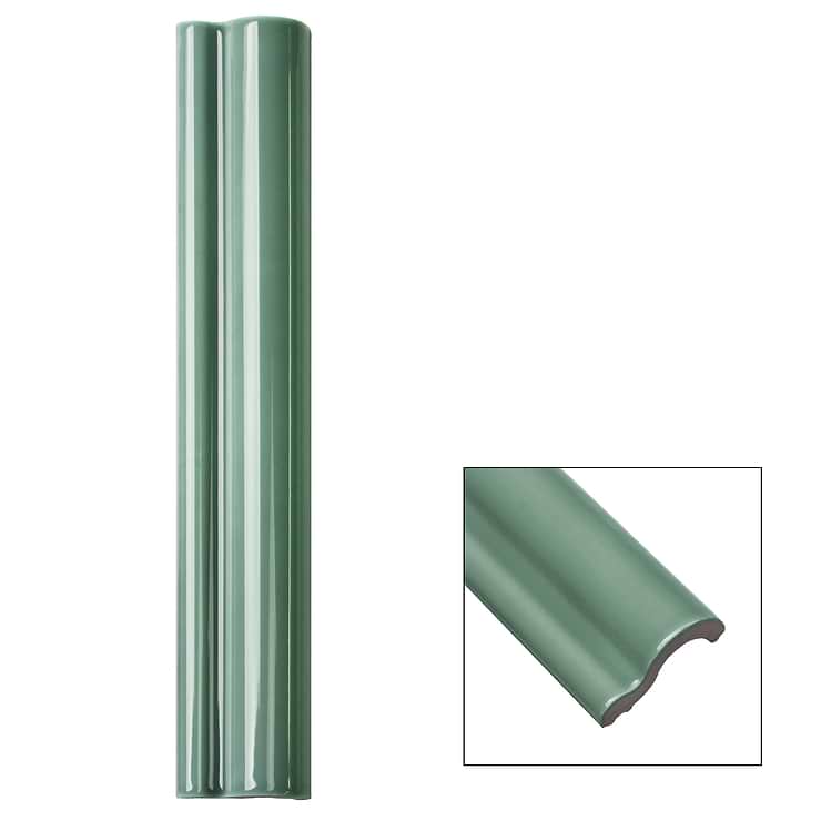 Lancaster  Piccadilly Open Seas Green 2x12 Polished Ceramic Chair Rail Liner; in Sea Green Ceramic; for Backsplash, Kitchen Wall, Wall Tile, Bathroom Wall; in Style Ideas Beach, Classic, Contemporary, Cottage, Craftsman, Farmhouse, Industrial, Mediterranean, Mid Century, Modern, Traditional, Transitional