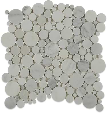Kinetic White Small Circles Honed Marble Mosaic