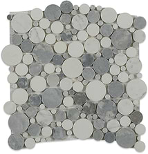 Kinetic Fog White Circles Marble Polished Mosaic Tile