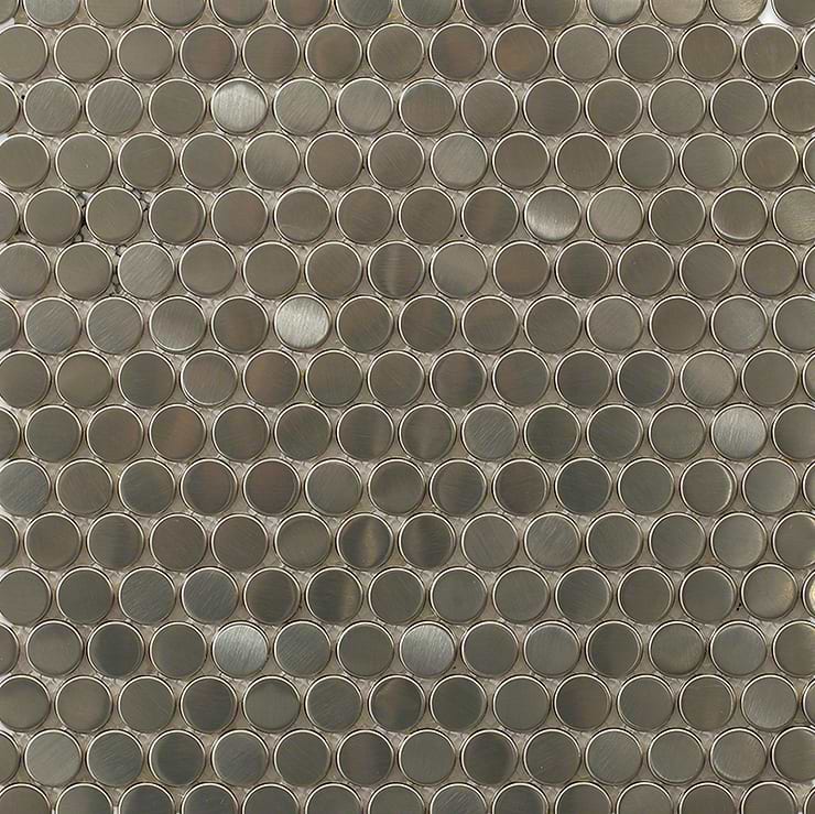 Metal Silver 1" Penny Round Natural Mosaic; in Silver Metal; for Backsplash, Kitchen Wall, Wall Tile, Bathroom Wall; in Style Ideas Rustic, Industrial, Mid Century