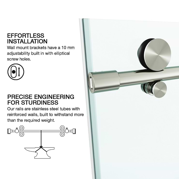 Gemello 60x66 Reversible Sliding Bathtub Door with Clear Glass in Stainless Steel