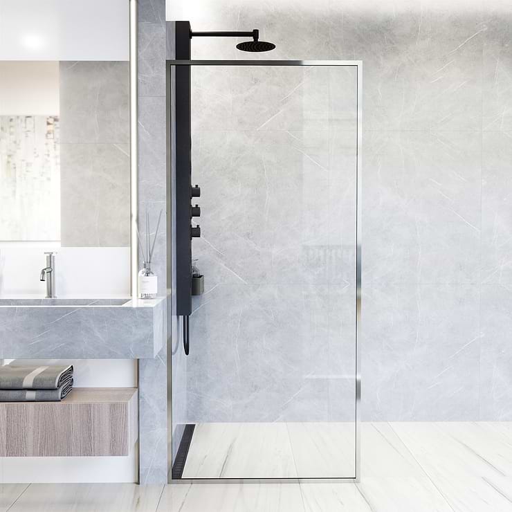Finestra 34x74 Reversible Fixed Shower Door with Clear Glass in Chrome; in Style Ideas Classic, Contemporary, Modern, Traditional, Transitional