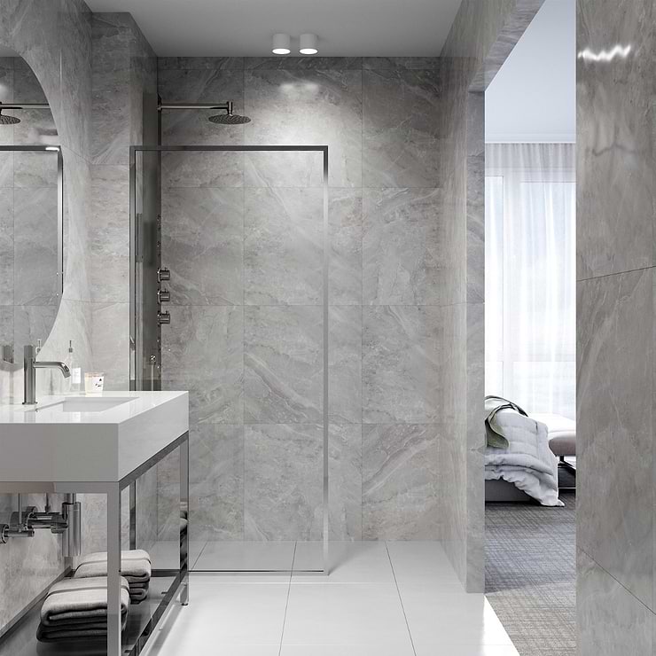 Finestra 34x74 Reversible Screen Shower Door with Clear Glass in Chrome
